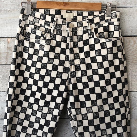 Mother The Insider Ankle Fray Playdate Black/White Checkerboard Print Jeans - Picture 8 of 14